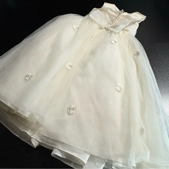 Flower girl communion rum pink Elegant Cream Kids Dress with Bow satin tulle 3 - Picture 4 of 9